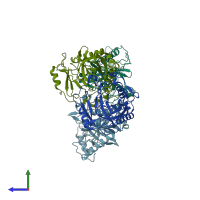 PDB entry 7cmo coloured by chain, side view.