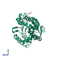 PDB entry 7cof coloured by chain, side view.