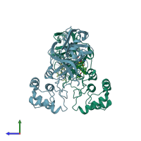 PDB entry 7com coloured by chain, side view.