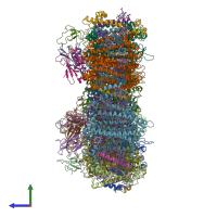 PDB entry 7coy coloured by chain, side view.