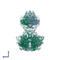 PDB entry 7cpx coloured by chain, side view.