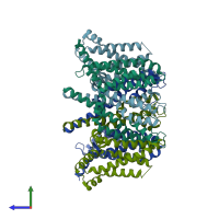 PDB entry 7cr0 coloured by chain, side view.