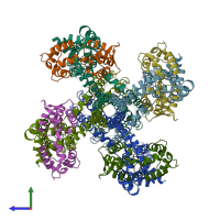 PDB entry 7cr7 coloured by chain, side view.