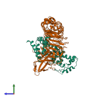 PDB entry 7crb coloured by chain, side view.