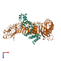 PDB entry 7crb coloured by chain, top view.