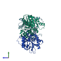 PDB entry 7crn coloured by chain, side view.