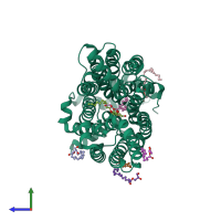 PDB entry 7crz coloured by chain, side view.