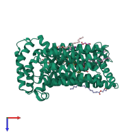 PDB entry 7crz coloured by chain, top view.