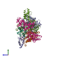 PDB entry 7ctg coloured by chain, side view.