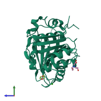 PDB entry 7cts coloured by chain, side view.