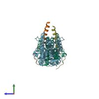 PDB entry 7cuj coloured by chain, side view.