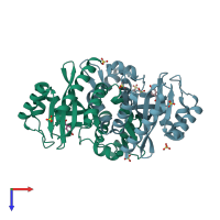 PDB entry 7cuo coloured by chain, top view.