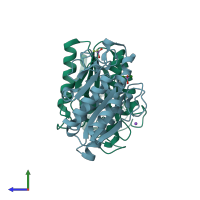 PDB entry 7cw1 coloured by chain, side view.