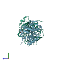PDB entry 7d40 coloured by chain, side view.