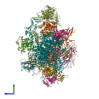 PDB entry 7d58 coloured by chain, side view.