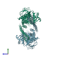 PDB entry 7d7r coloured by chain, side view.