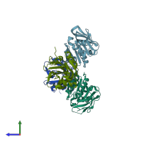 PDB entry 7d97 coloured by chain, side view.