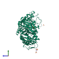 PDB 7d9c coloured by chain and viewed from the side.