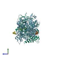 PDB entry 7d9q coloured by chain, side view.