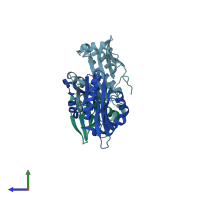 PDB entry 7dai coloured by chain, side view.