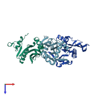 PDB entry 7dai coloured by chain, top view.