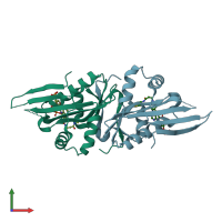 PDB entry 7daj coloured by chain, front view.