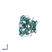 PDB entry 7daj coloured by chain, side view.