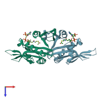 PDB entry 7daj coloured by chain, top view.