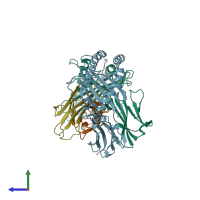 PDB entry 7dc6 coloured by chain, side view.