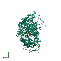 PDB entry 7dcg coloured by chain, side view.