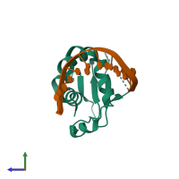 PDB entry 7dci coloured by chain, side view.