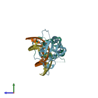 PDB entry 7dcj coloured by chain, side view.