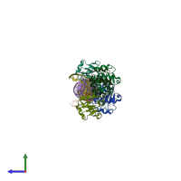 PDB entry 7dct coloured by chain, side view.
