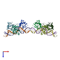 PDB entry 7dct coloured by chain, top view.