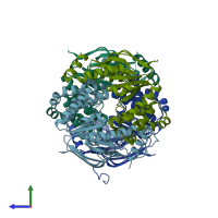 PDB entry 7dd0 coloured by chain, side view.