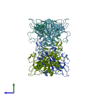 PDB entry 7de0 coloured by chain, side view.