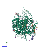 PDB entry 7de5 coloured by chain, side view.