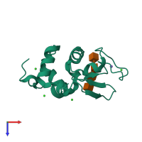 PDB entry 7deq coloured by chain, top view.