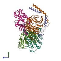 PDB entry 7dfl coloured by chain, side view.