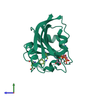 PDB entry 7dfr coloured by chain, side view.