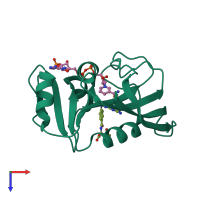 PDB entry 7dfr coloured by chain, top view.