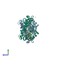 PDB entry 7dgk coloured by chain, side view.