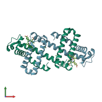 PDB entry 7dgl coloured by chain, front view.