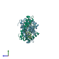 PDB entry 7dgo coloured by chain, side view.