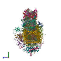 PDB entry 7dkz coloured by chain, side view.