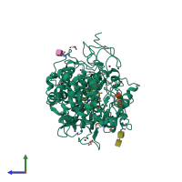 PDB entry 7dlq coloured by chain, side view.