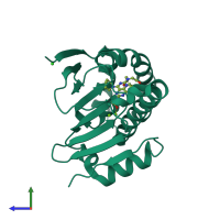PDB entry 7dmc coloured by chain, side view.