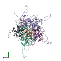 PDB entry 7dnk coloured by chain, side view.