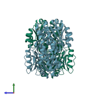 PDB entry 7dnr coloured by chain, side view.