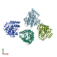 PDB entry 7dq9 coloured by chain, front view.